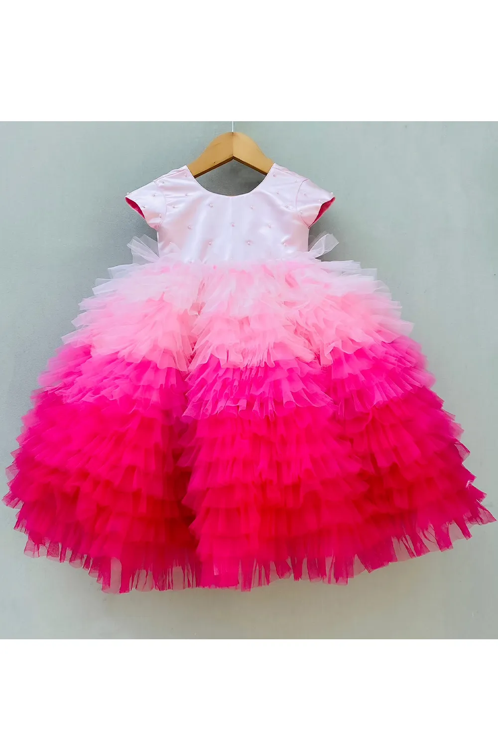 Pearls detailed shades of pink frill gown