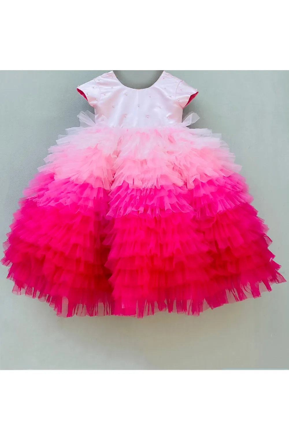 Pearls detailed shades of pink frill gown