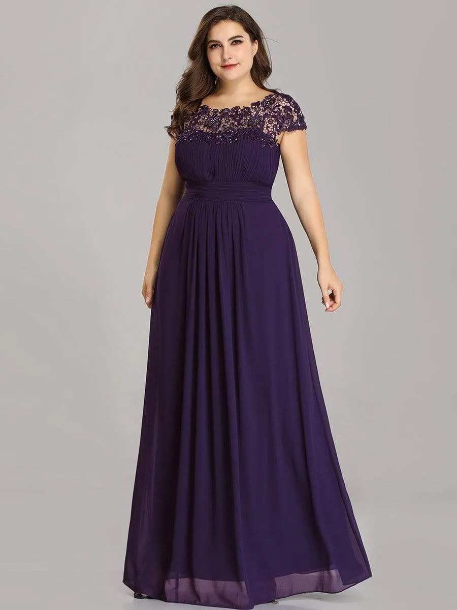 Plus Size Elegant Lace Short Sleeves Long Bridesmaid Dress