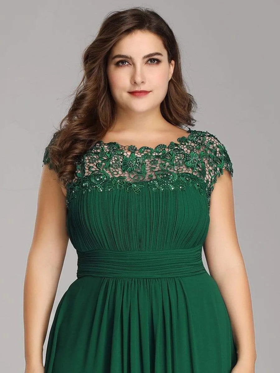 Plus Size Elegant Lace Short Sleeves Long Bridesmaid Dress