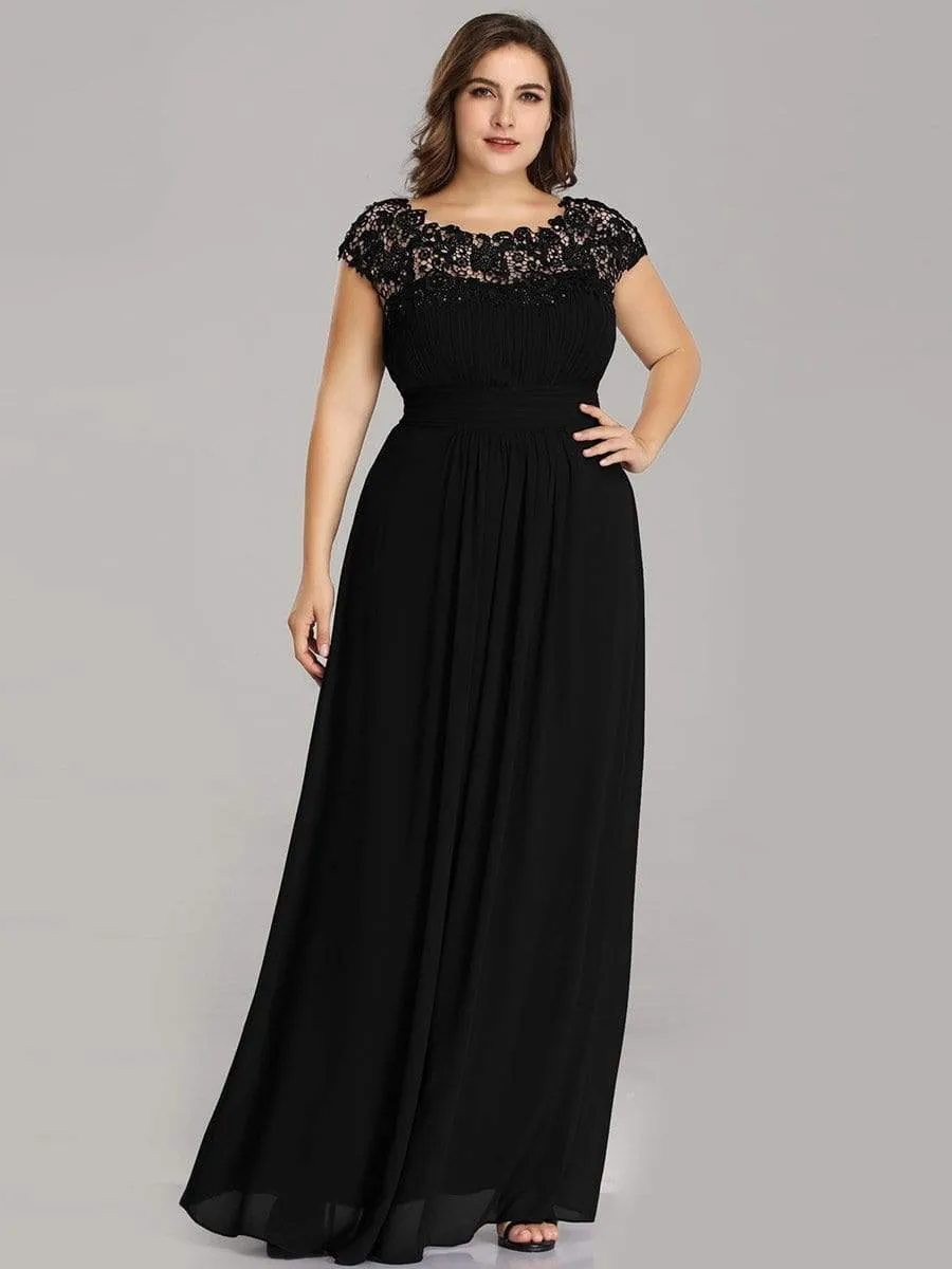 Plus Size Elegant Lace Short Sleeves Long Bridesmaid Dress