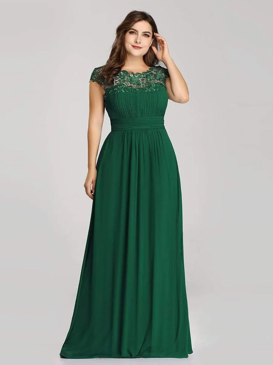 Plus Size Elegant Lace Short Sleeves Long Bridesmaid Dress