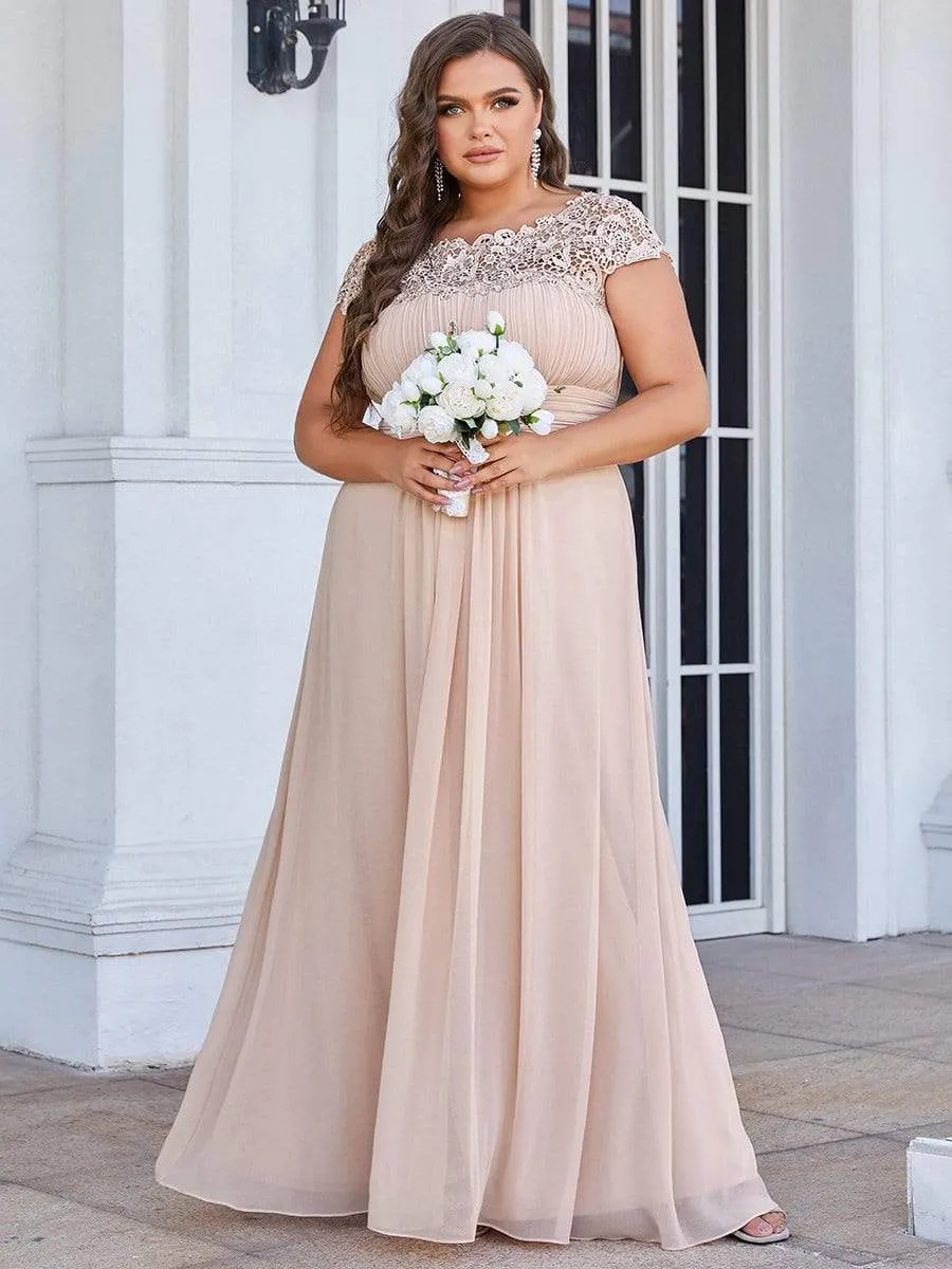 Plus Size Elegant Lace Short Sleeves Long Bridesmaid Dress