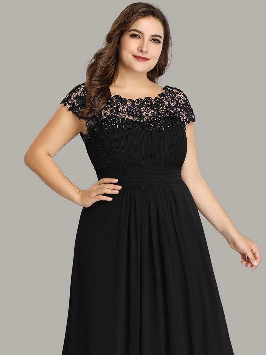 Plus Size Elegant Lace Short Sleeves Long Bridesmaid Dress