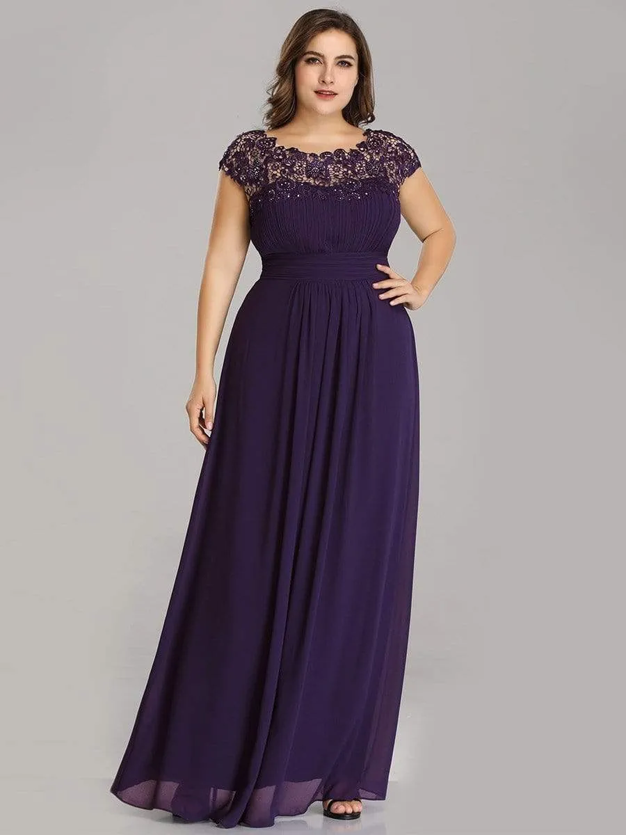 Plus Size Elegant Lace Short Sleeves Long Bridesmaid Dress