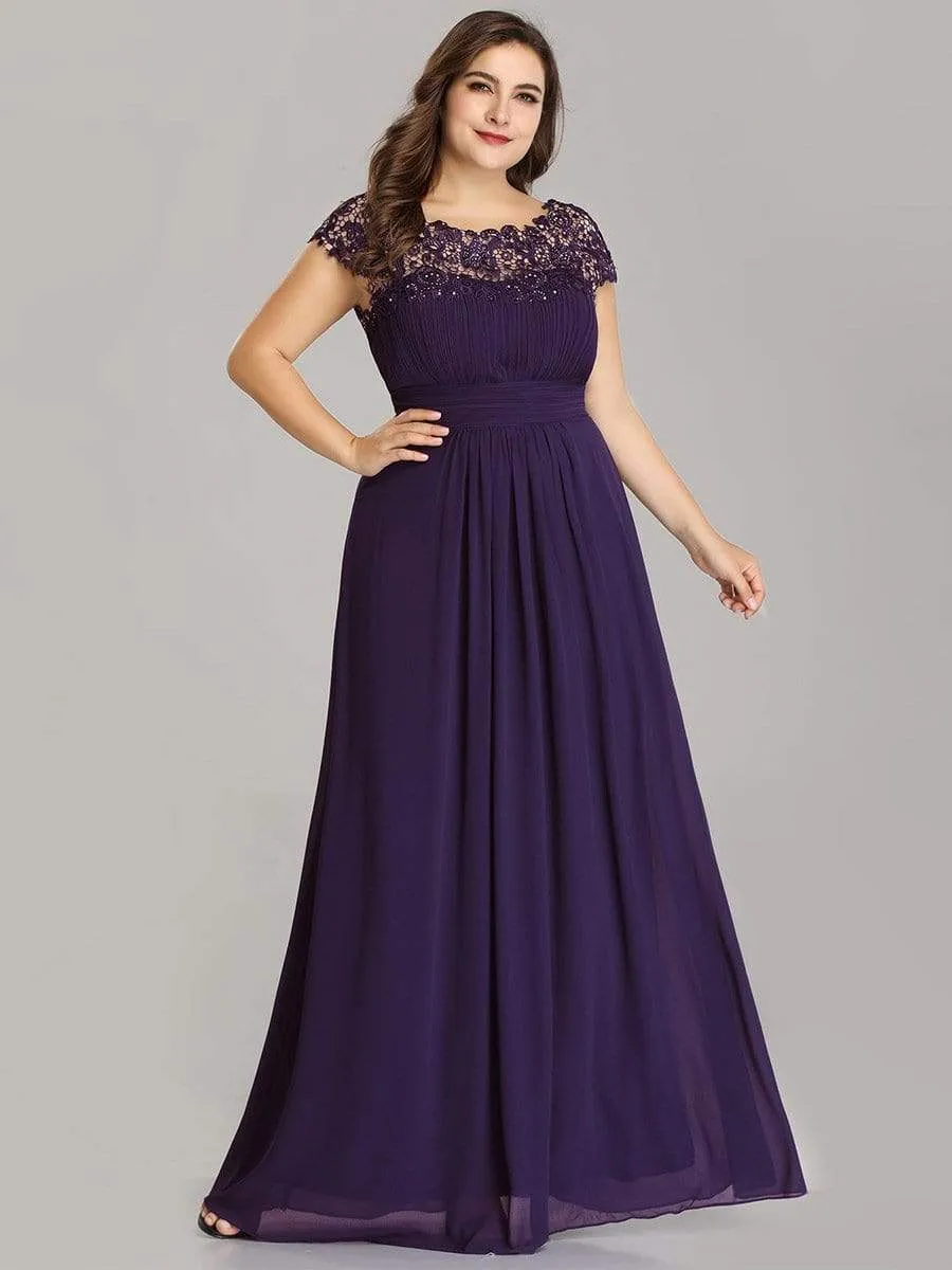 Plus Size Elegant Lace Short Sleeves Long Bridesmaid Dress