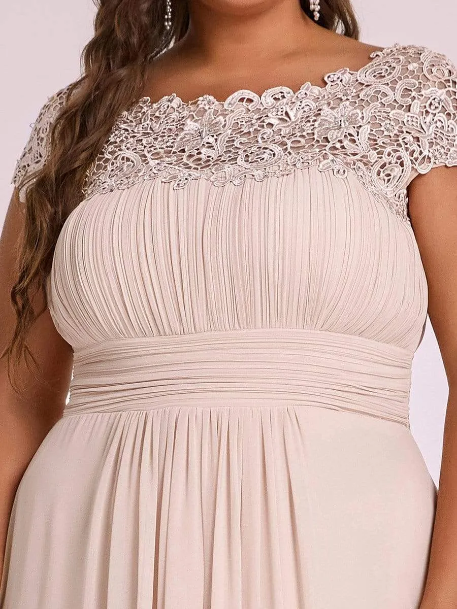 Plus Size Elegant Lace Short Sleeves Long Bridesmaid Dress