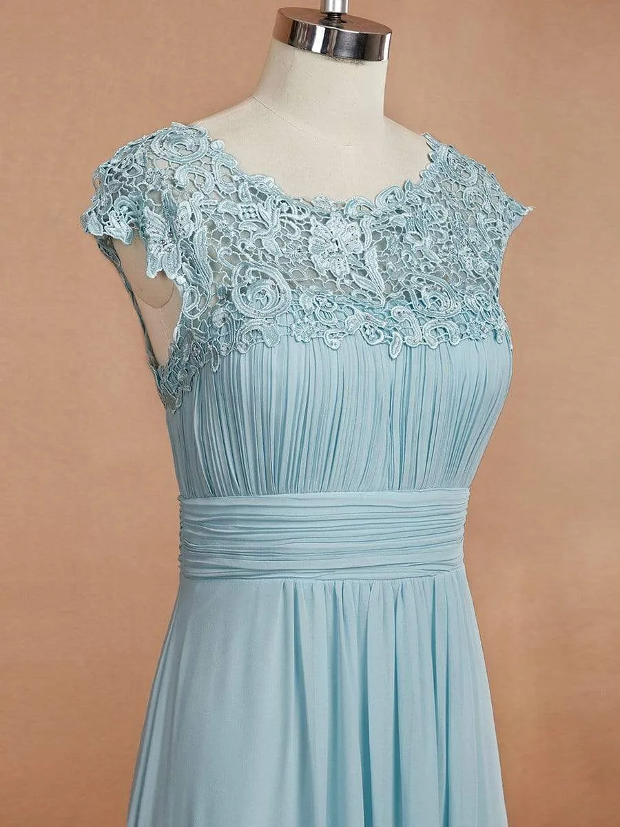 Plus Size Elegant Lace Short Sleeves Long Bridesmaid Dress