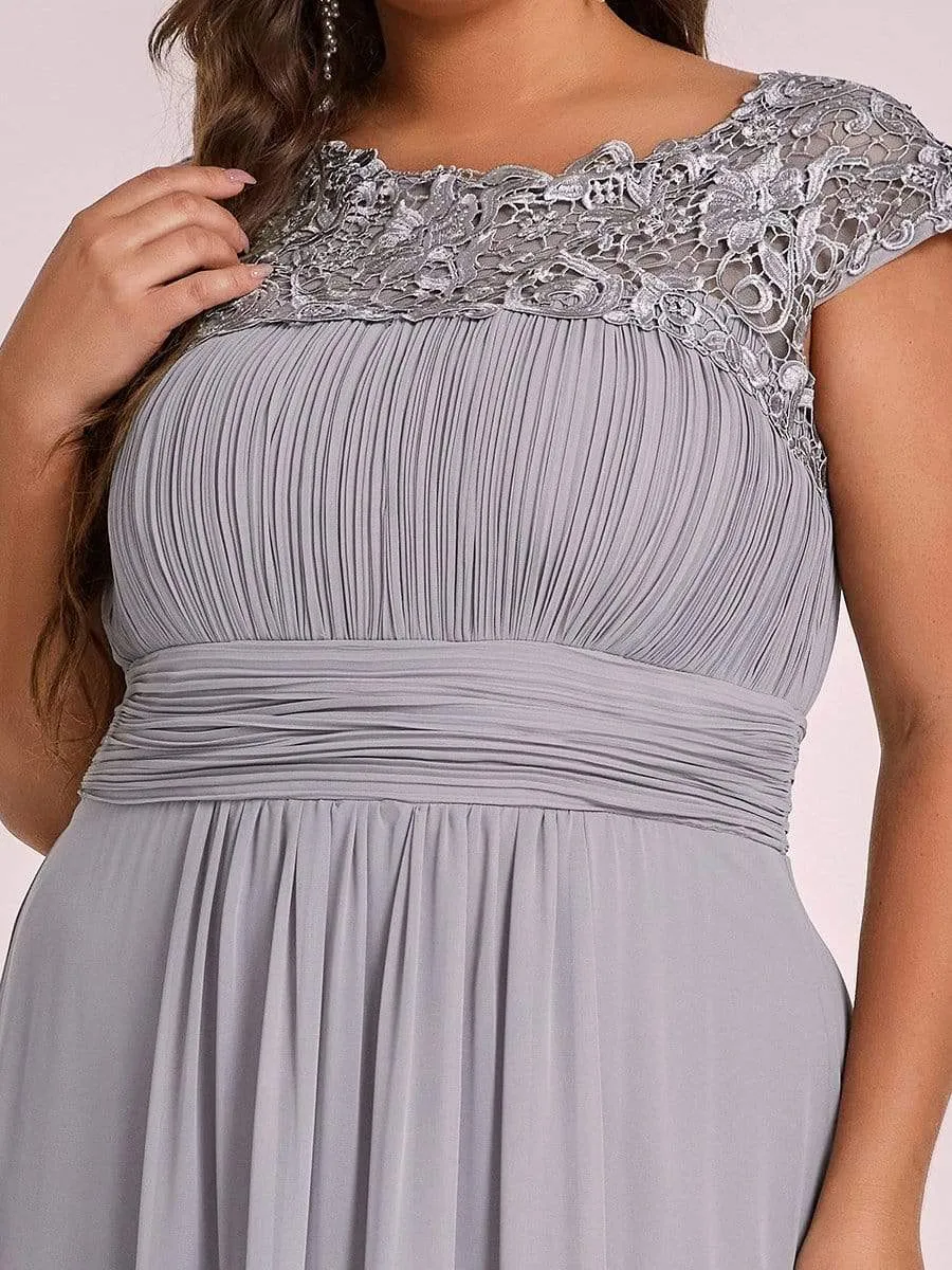Plus Size Elegant Lace Short Sleeves Long Bridesmaid Dress