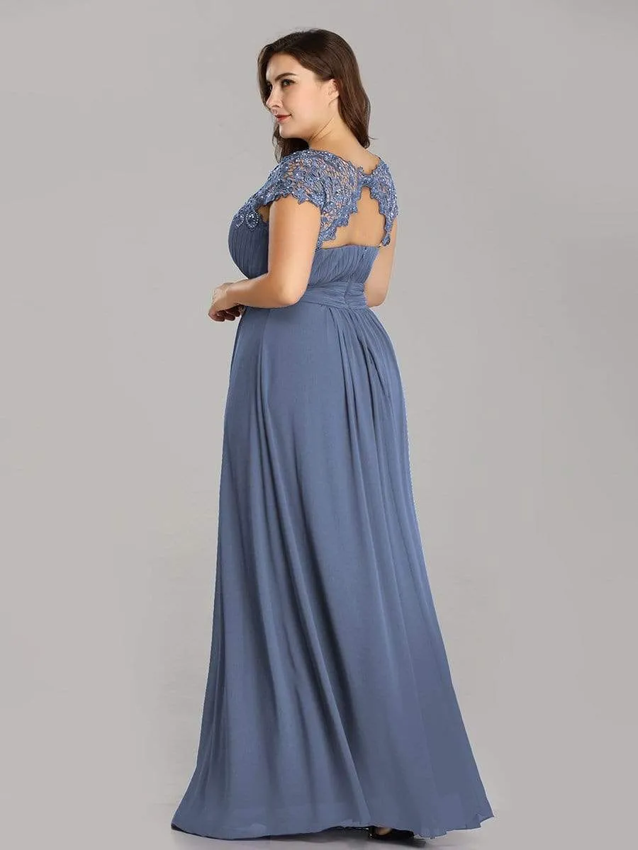 Plus Size Elegant Lace Short Sleeves Long Bridesmaid Dress