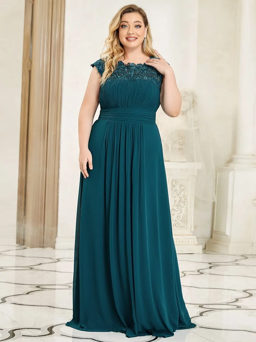 Plus Size Elegant Lace Short Sleeves Long Bridesmaid Dress
