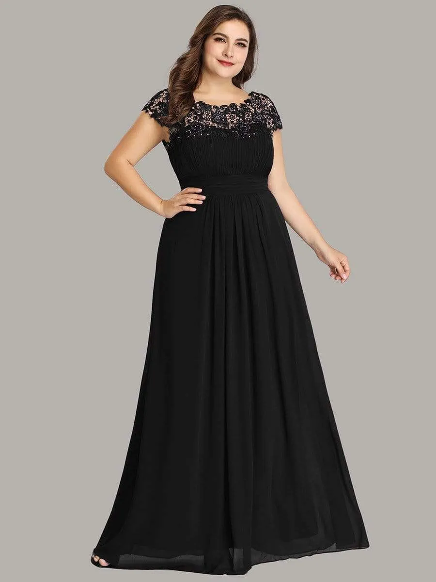 Plus Size Elegant Lace Short Sleeves Long Bridesmaid Dress