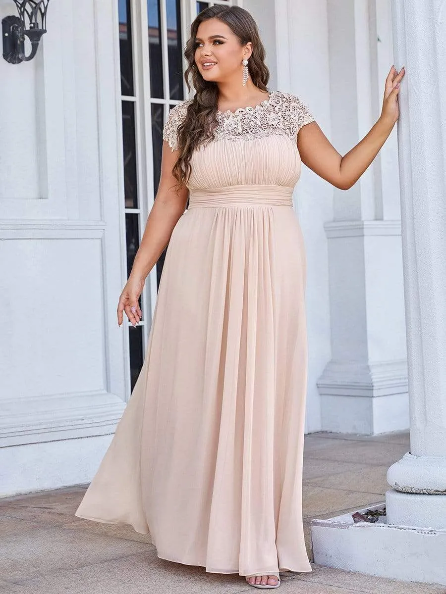 Plus Size Elegant Lace Short Sleeves Long Bridesmaid Dress