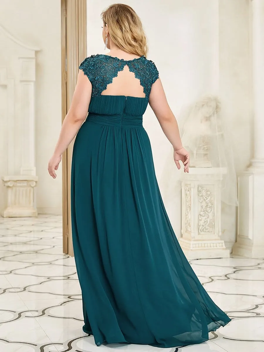 Plus Size Elegant Lace Short Sleeves Long Bridesmaid Dress