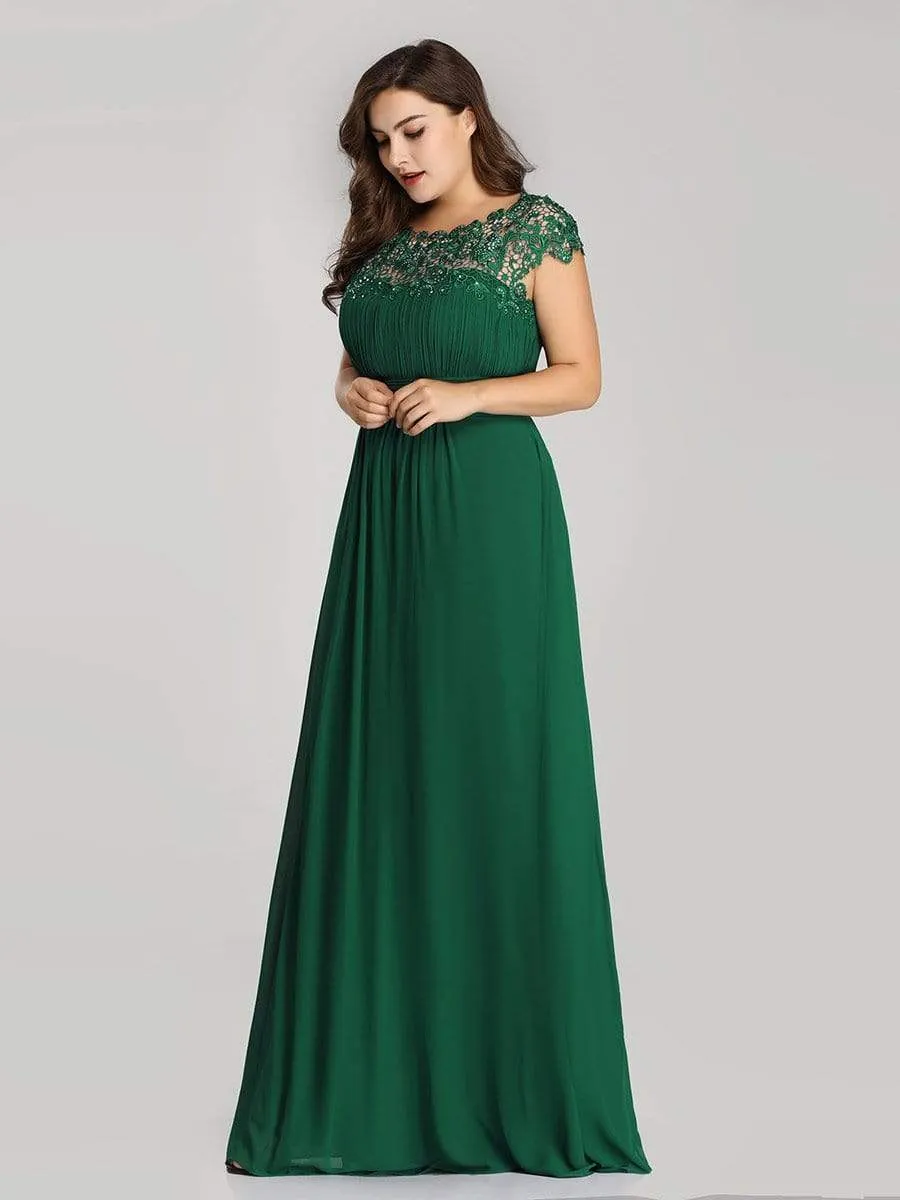 Plus Size Elegant Lace Short Sleeves Long Bridesmaid Dress