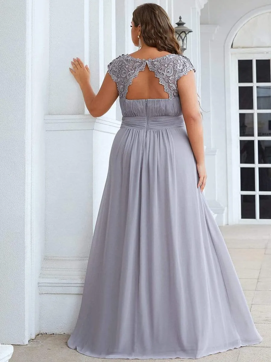Plus Size Elegant Lace Short Sleeves Long Bridesmaid Dress