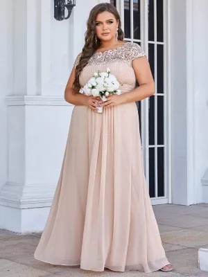 Plus Size Elegant Lace Short Sleeves Long Bridesmaid Dress
