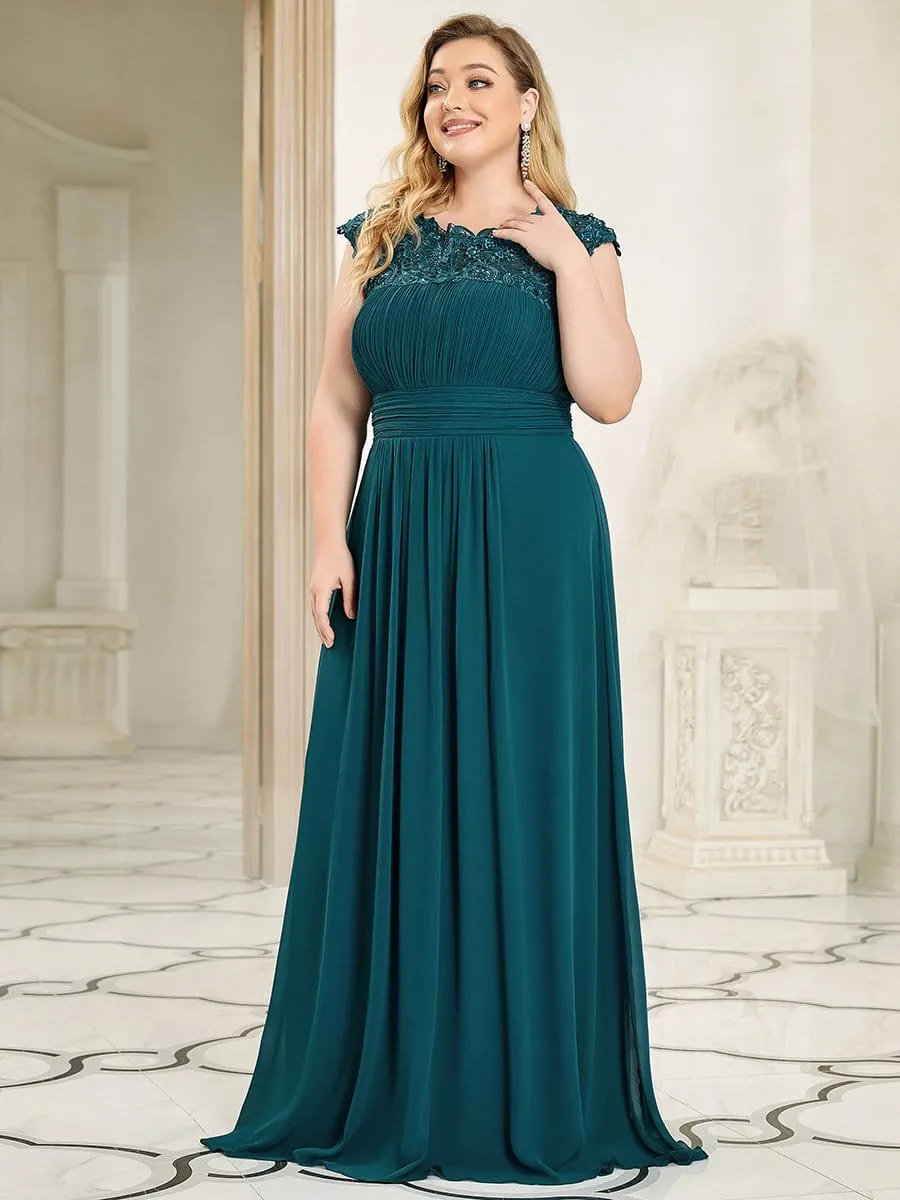 Plus Size Elegant Lace Short Sleeves Long Bridesmaid Dress