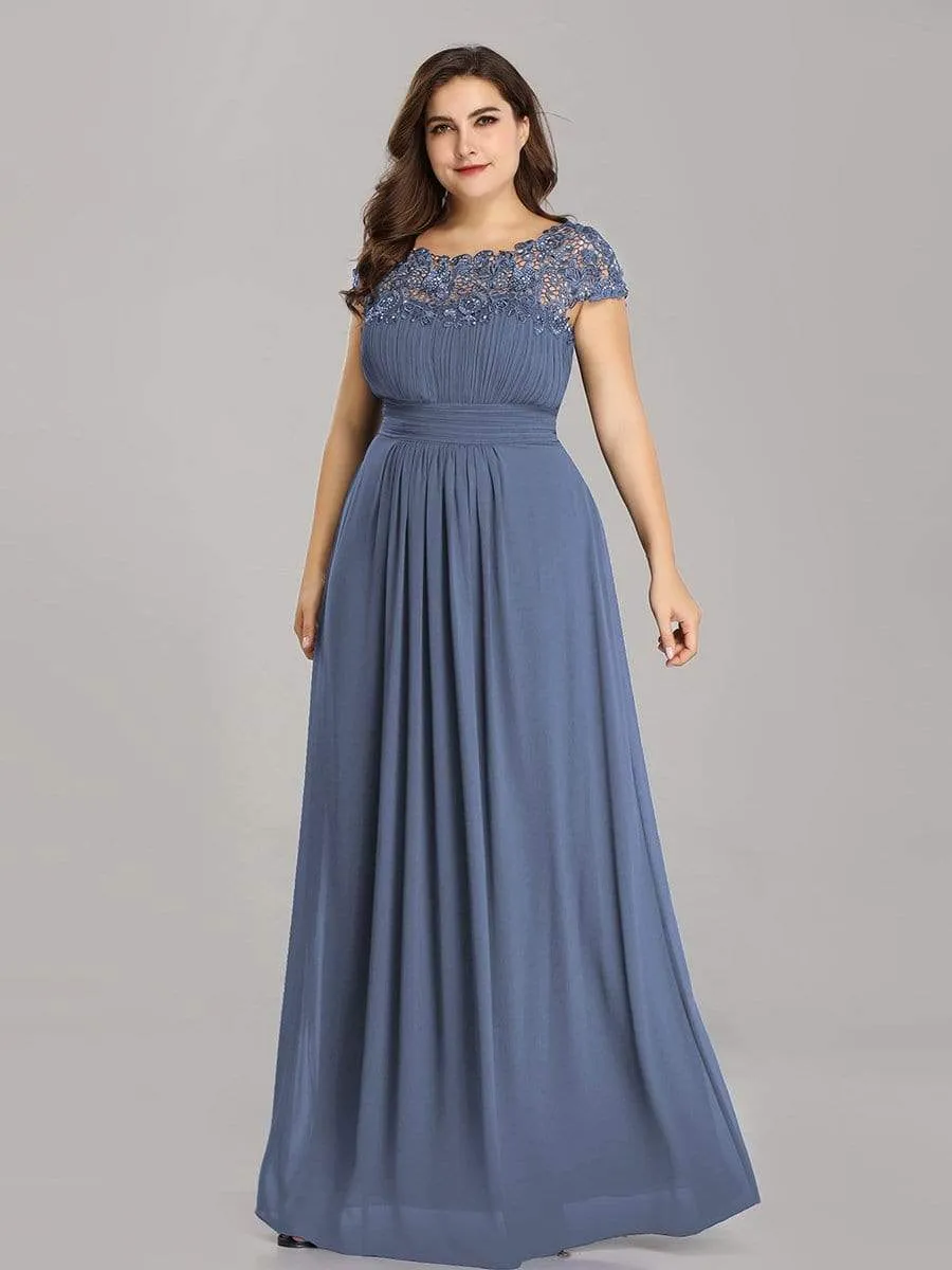 Plus Size Elegant Lace Short Sleeves Long Bridesmaid Dress