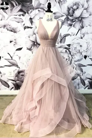 Promfast Open Back Dusty Pink Long Prom Dress Simple Ball Gowns Unique Prom Dress Long Evening Gowns PFP1978