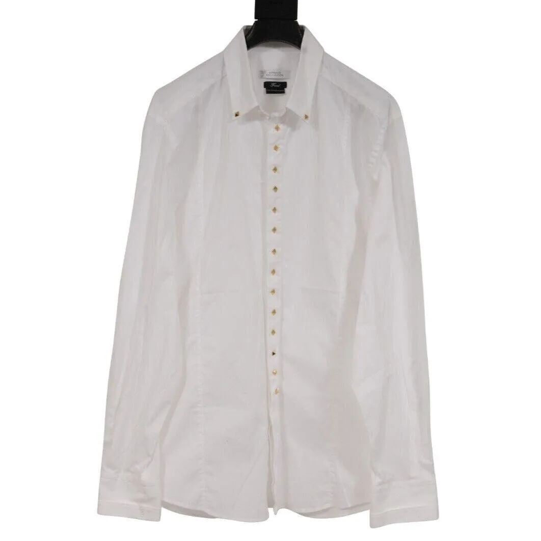Rockstud Pyramid Button Down White Cotton
