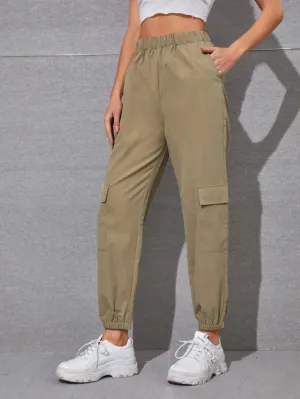 Side Flap Pocket Solid Cargo Pants