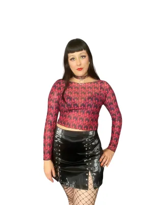Siouxsie Red Print Mesh Crop Top