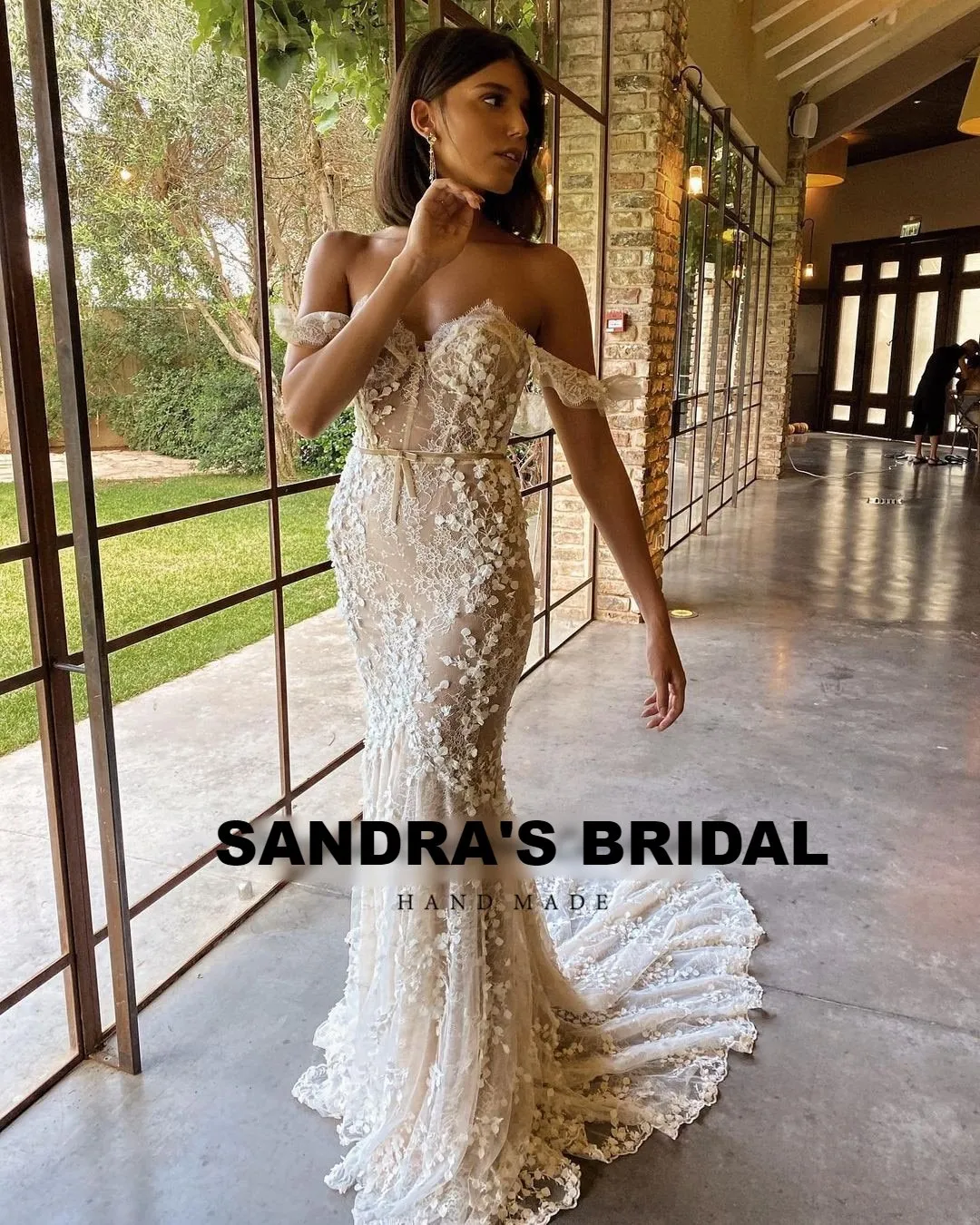 SOLD OUT -Elegant Mermaid  Off the Shoulder Sweetheart Full Lace Wedding Dress