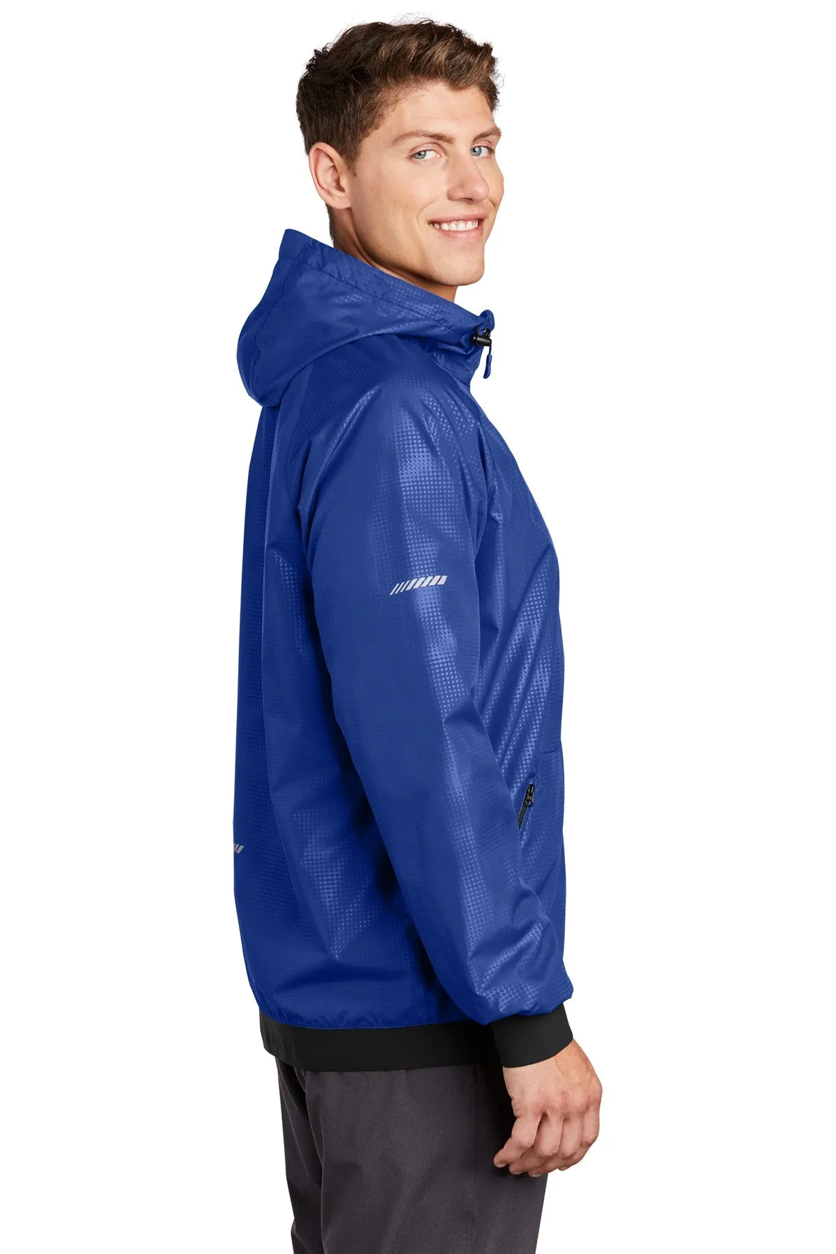 Sport-Tek Embossed Hooded Custom Wind Jackets, True Royal/ Black