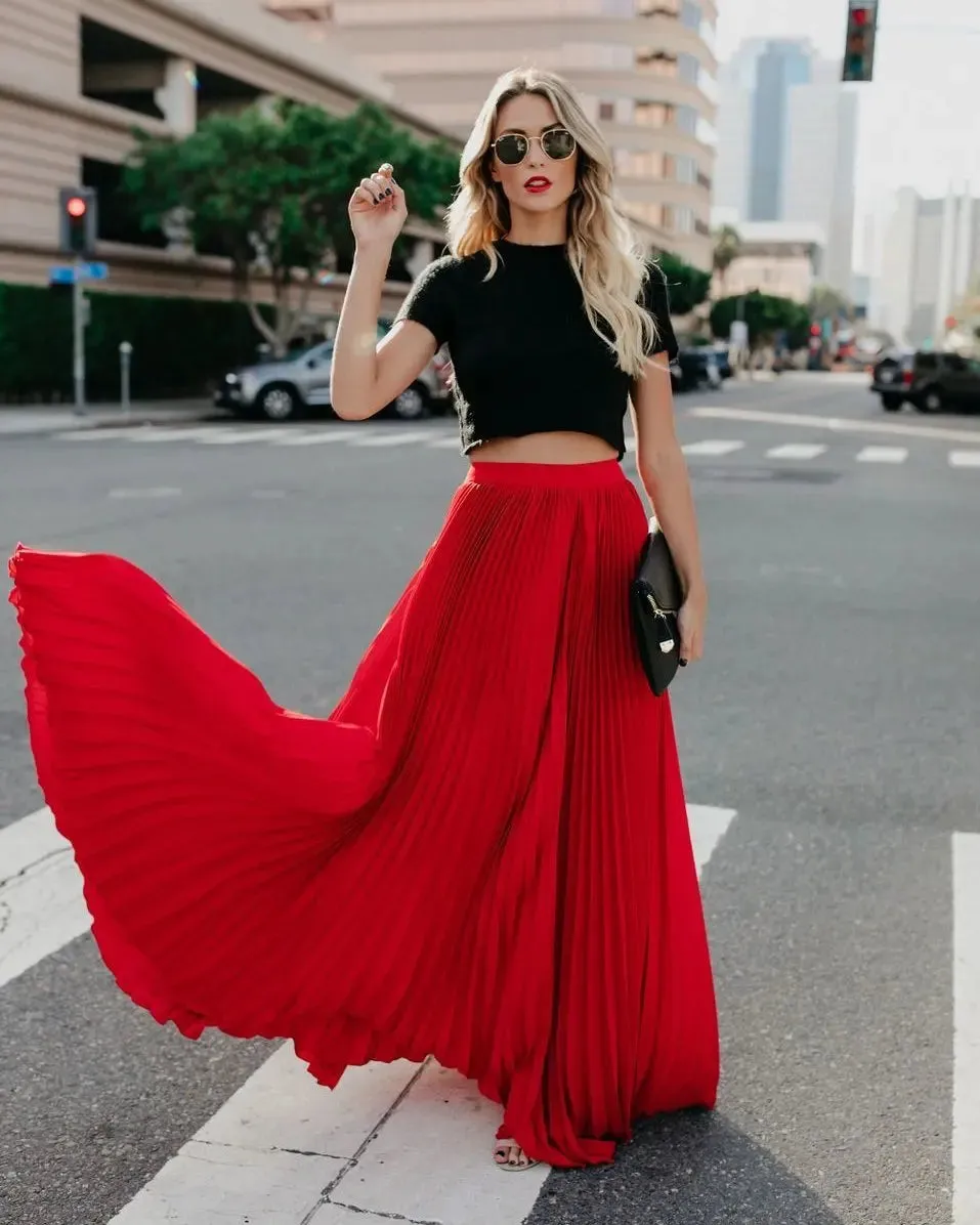 Stephanie Pleated A-Line Maxi Skirt
