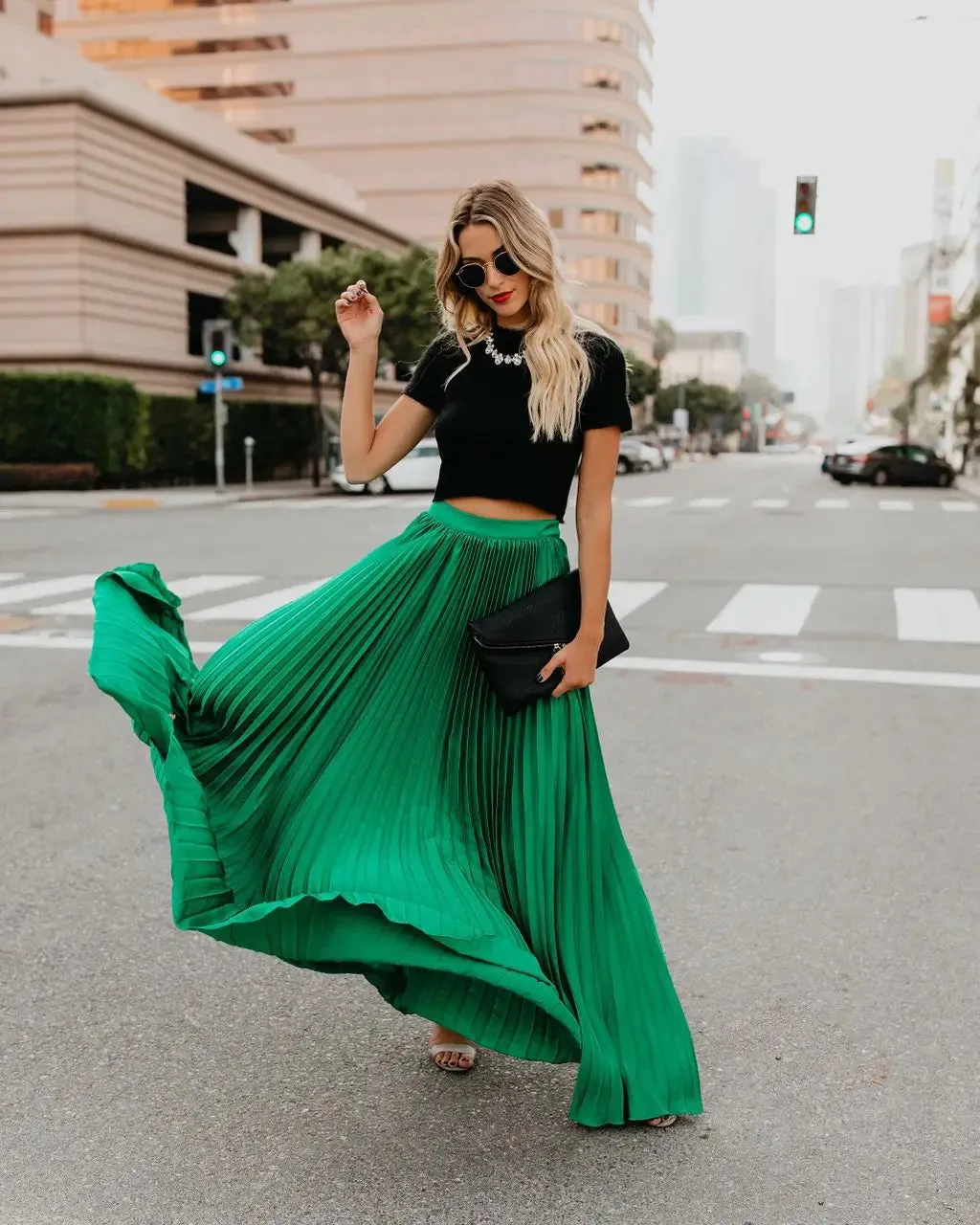 Stephanie Pleated A-Line Maxi Skirt