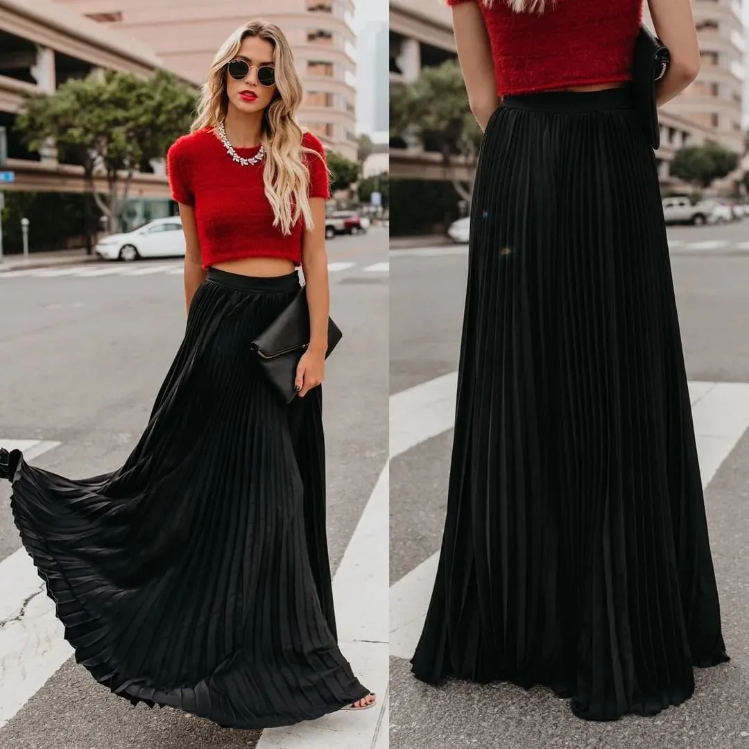 Stephanie Pleated A-Line Maxi Skirt
