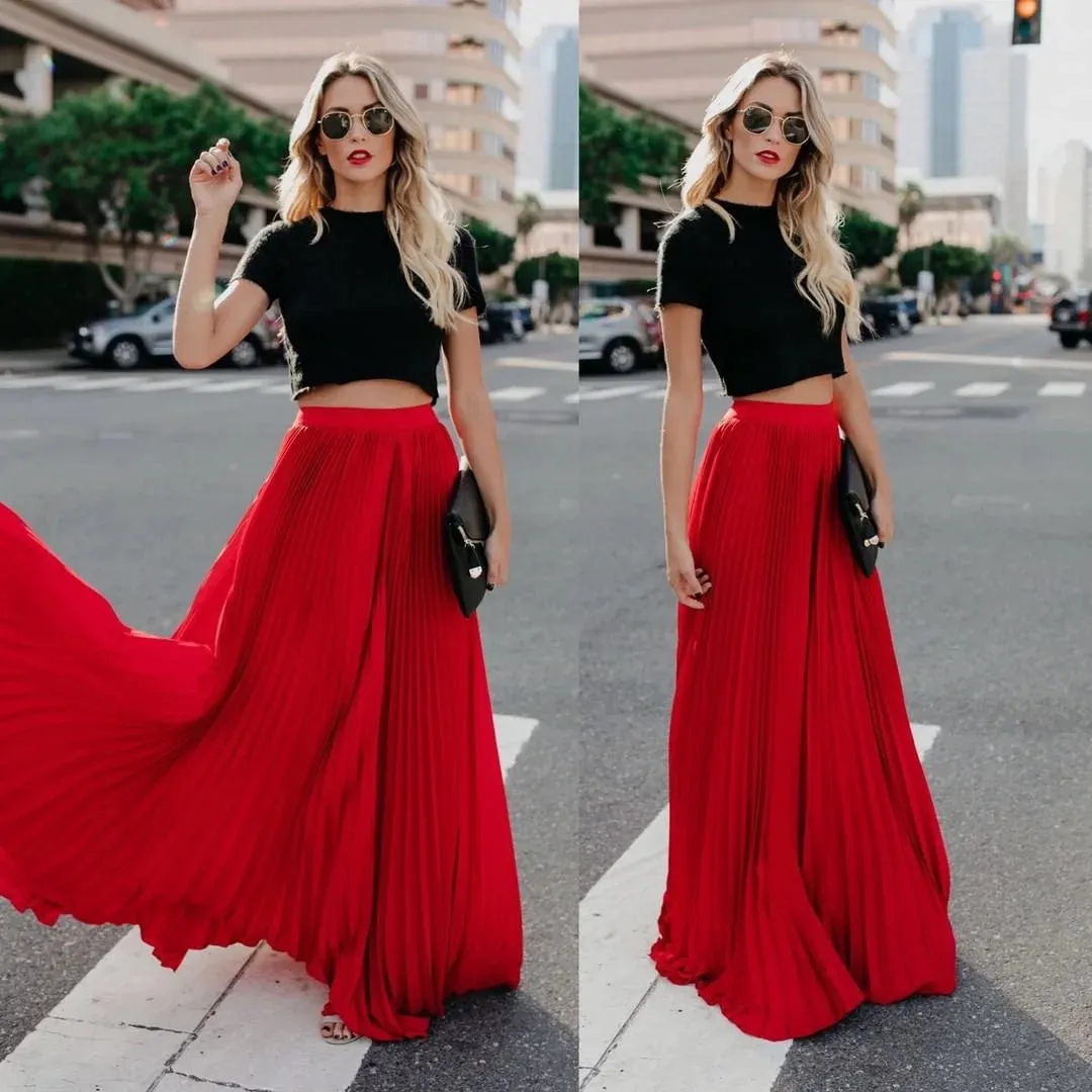 Stephanie Pleated A-Line Maxi Skirt