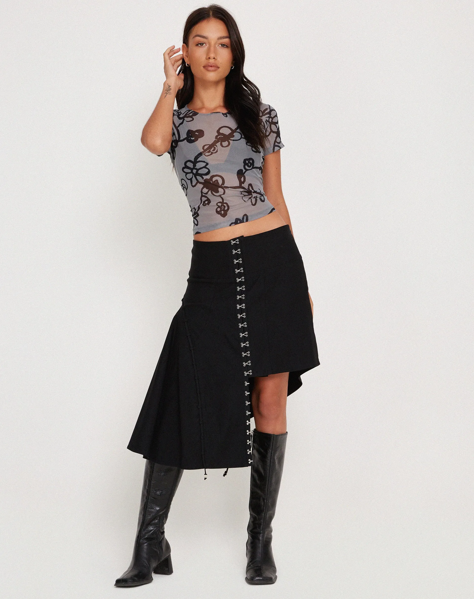 Tamara Top in Mesh Doodle Flower Grey