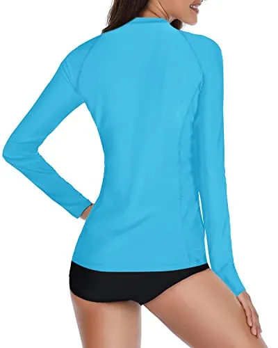 Teen Girls & Juniors 2 Piece Long Sleeve Rash Guard For Women-Aqua And Black