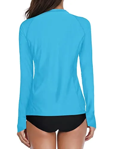 Teen Girls & Juniors 2 Piece Long Sleeve Rash Guard For Women-Aqua And Black