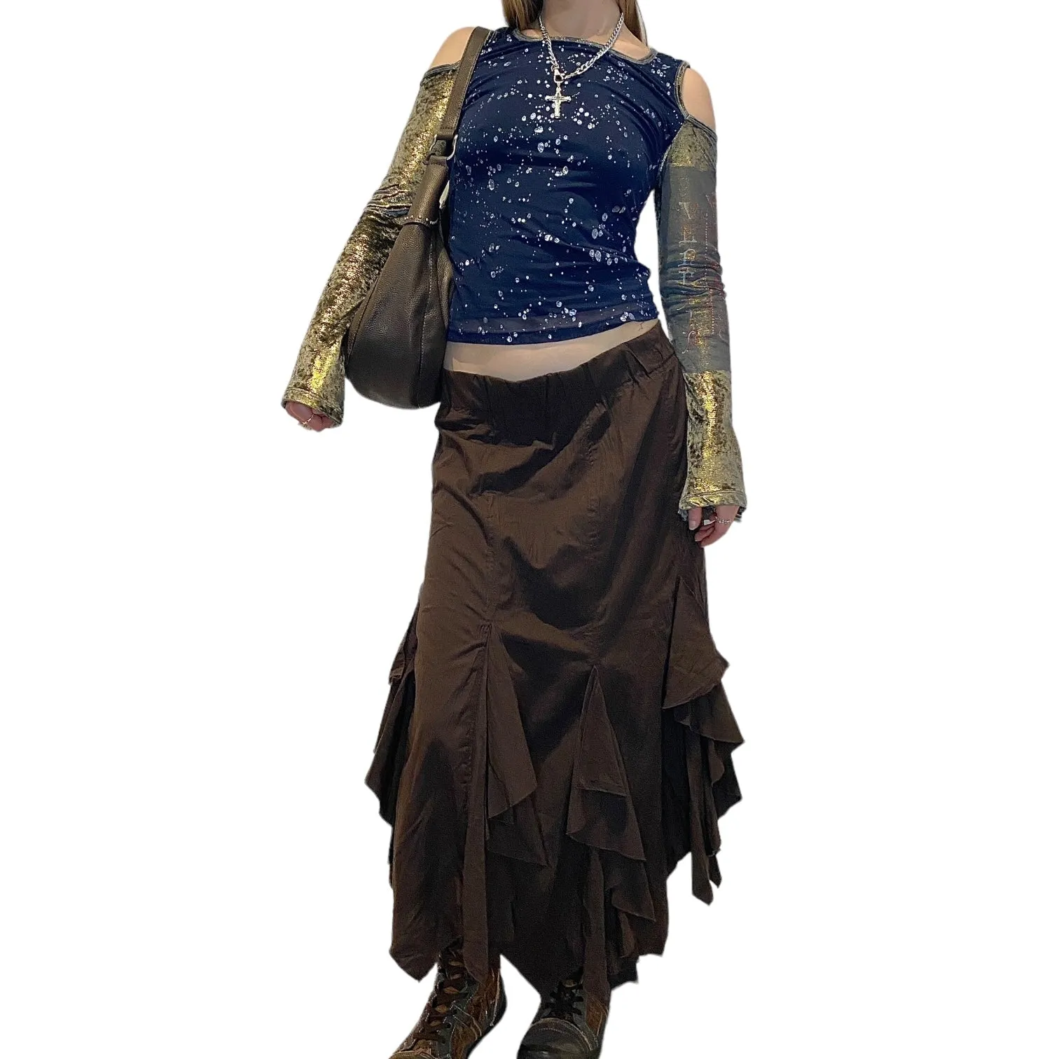 Vintage Floaty Brown Maxi Skirt (M)
