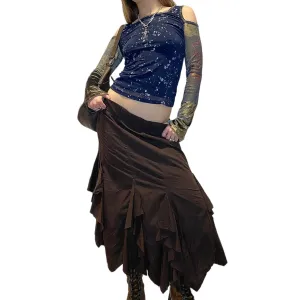 Vintage Floaty Brown Maxi Skirt (M)