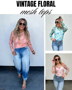 Vintage Floral Mesh Tops