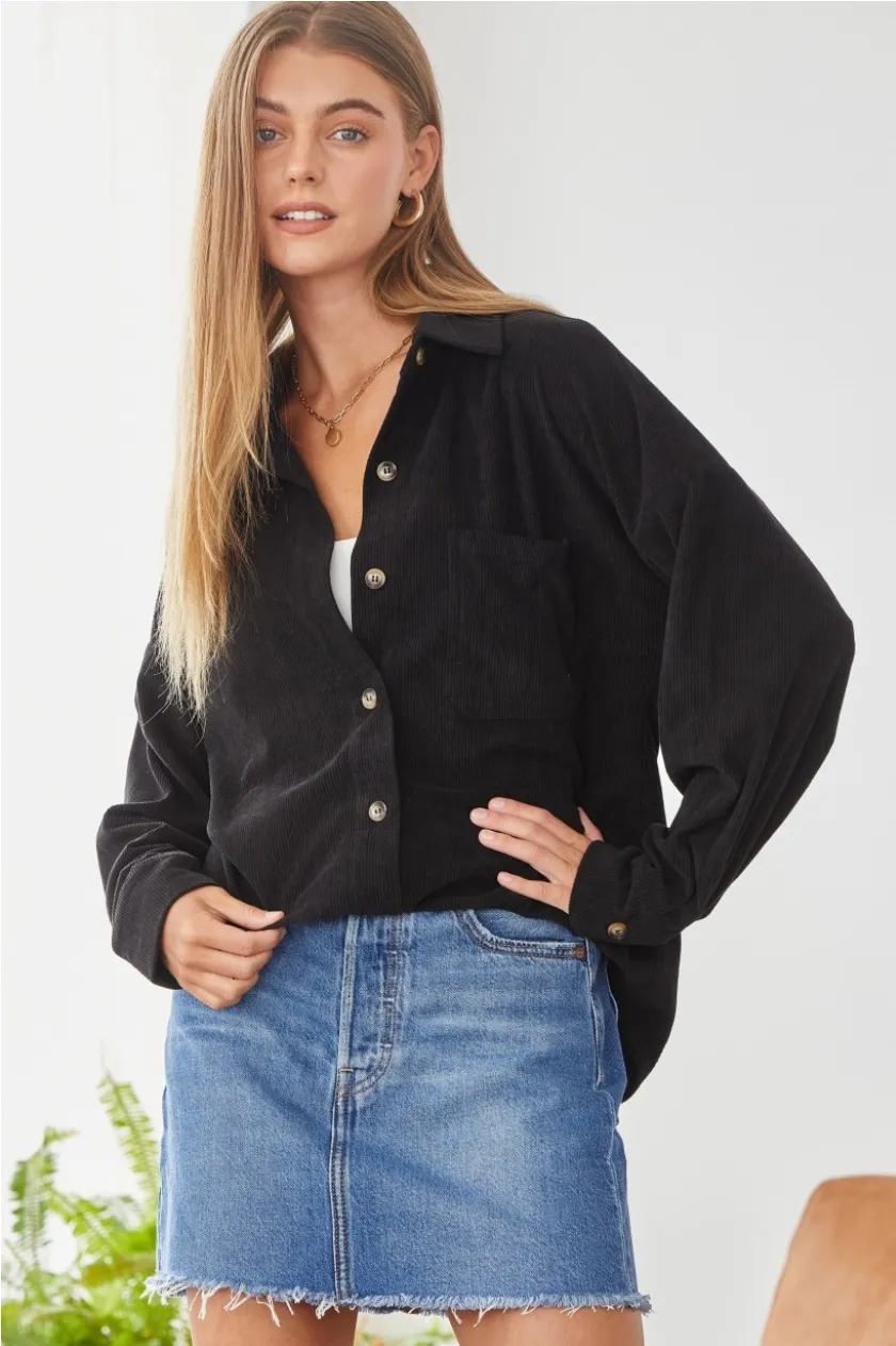We Go Together Corduroy Button Down - Black