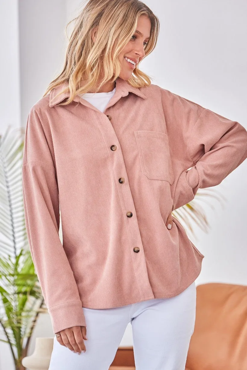 We Go Together Corduroy Button Down - Mauve