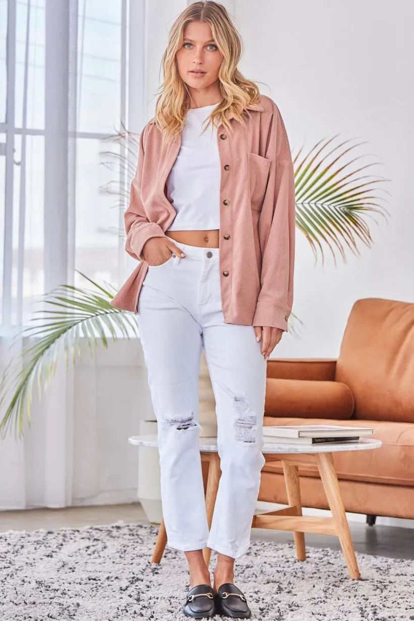 We Go Together Corduroy Button Down - Mauve