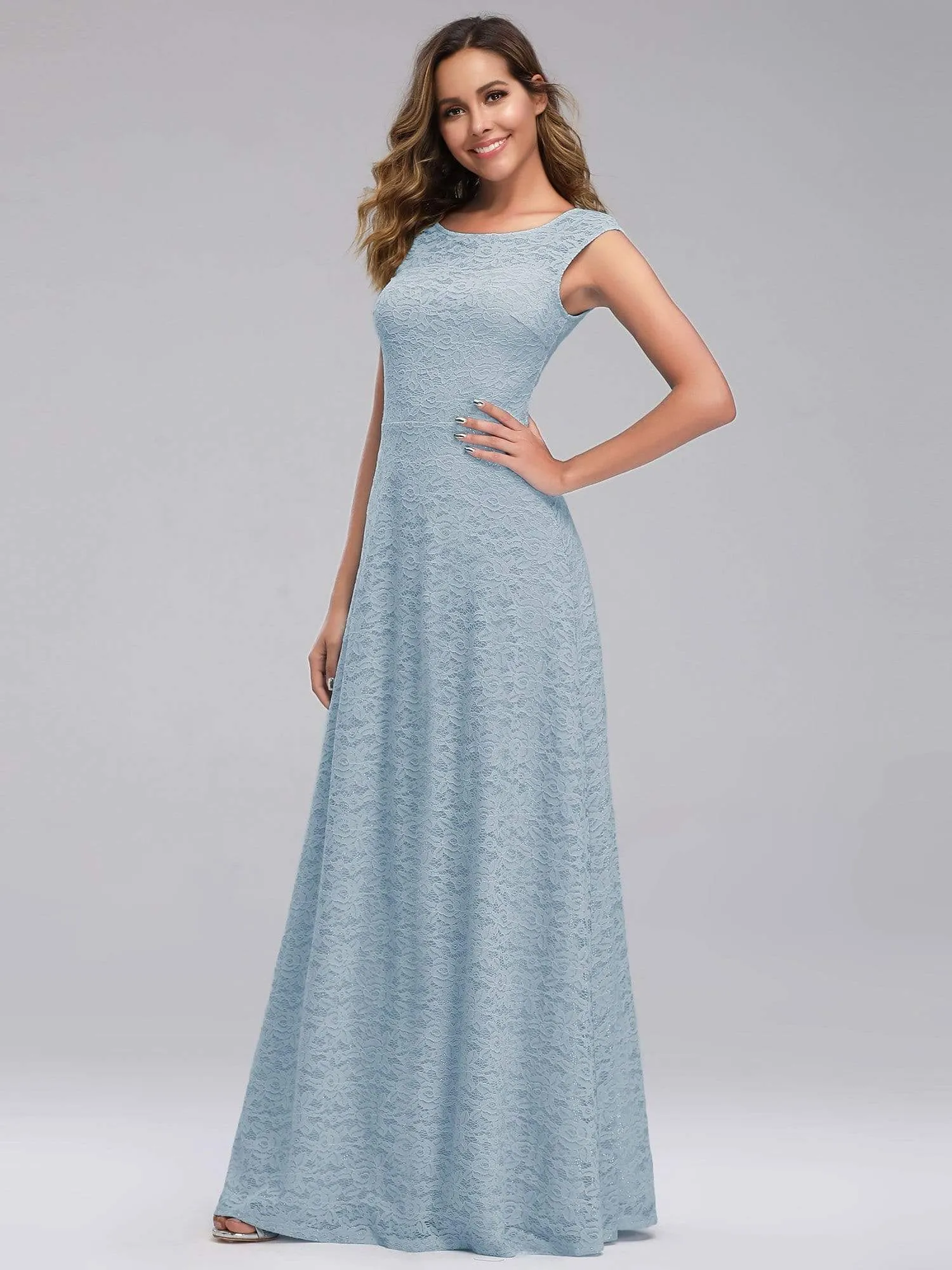 Women's A-Line Cap Sleeve Floor-length Evening Dress