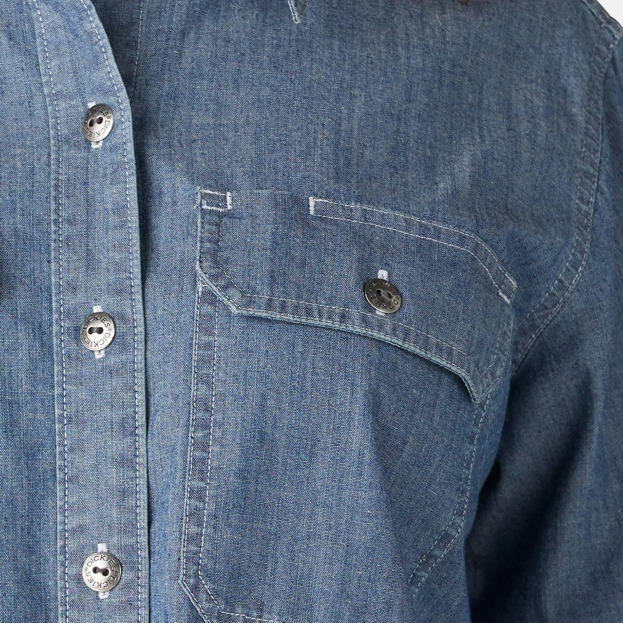 Women’s Chambray Roll-Tab Work Shirt, Stonewashed Light Blue