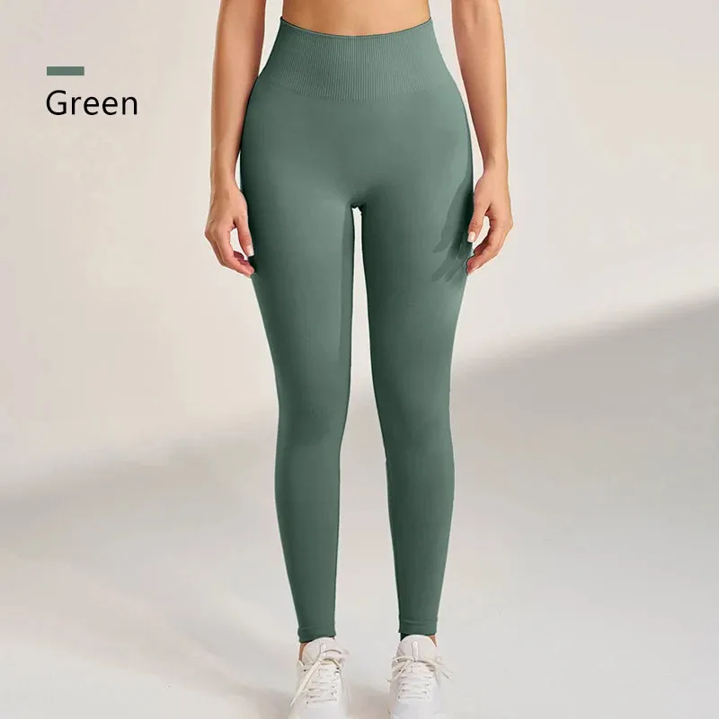 Women's exercise yoga high waist hip peach leggings nude gym yoga pants tight nine points pants