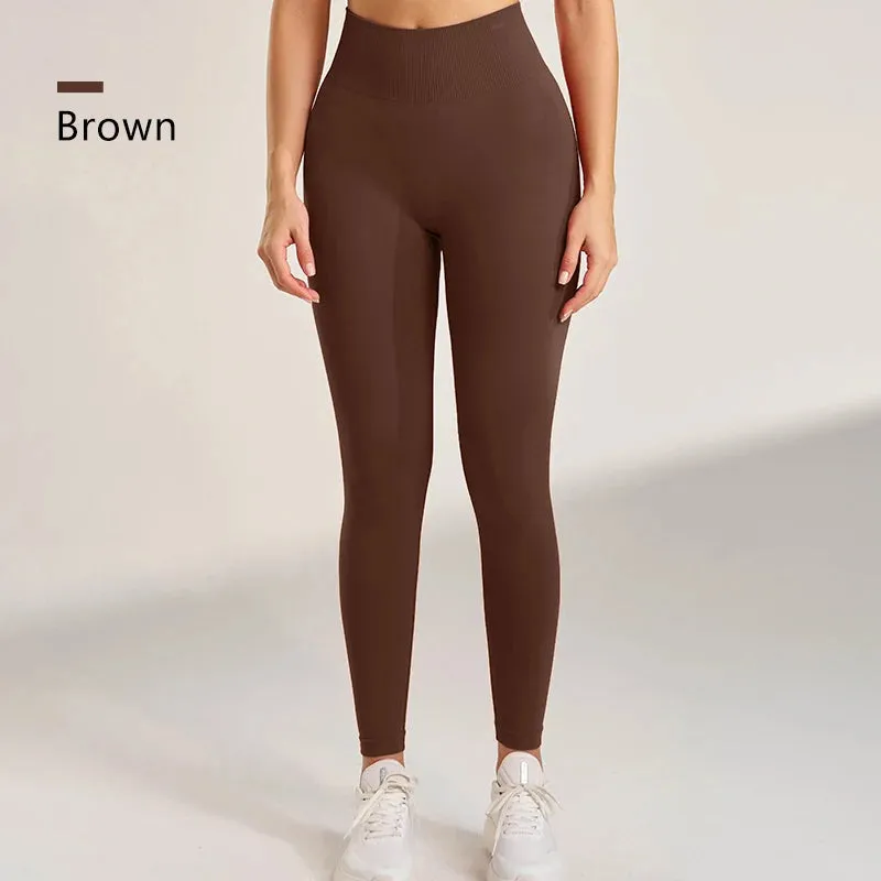 Women's exercise yoga high waist hip peach leggings nude gym yoga pants tight nine points pants