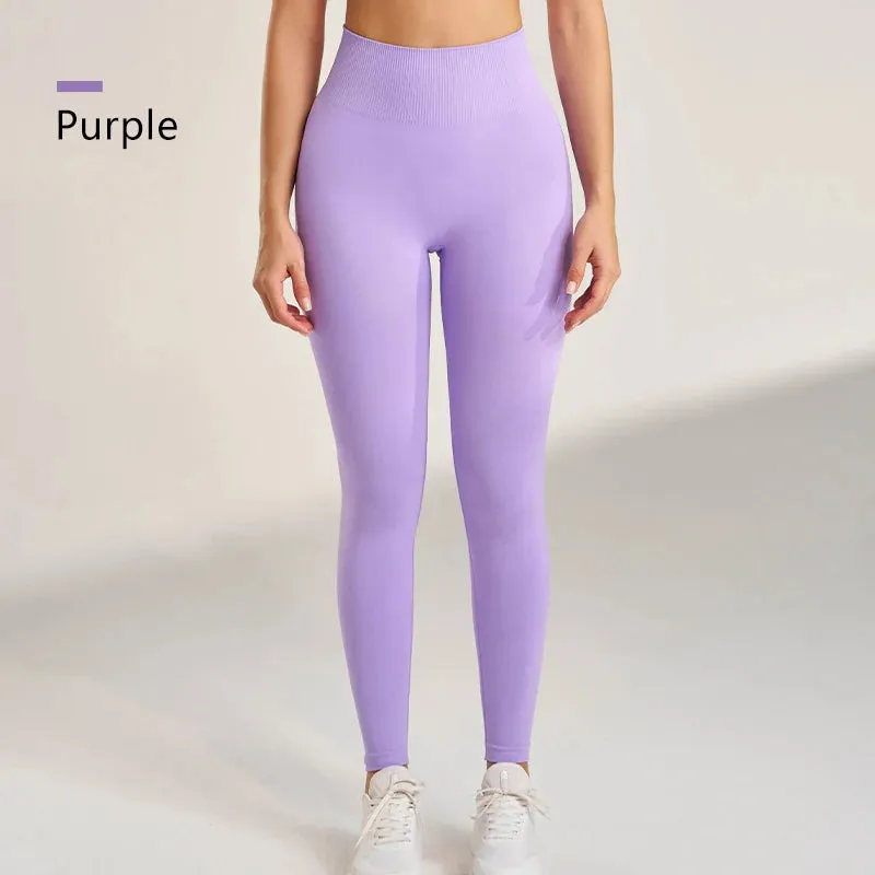 Women's exercise yoga high waist hip peach leggings nude gym yoga pants tight nine points pants