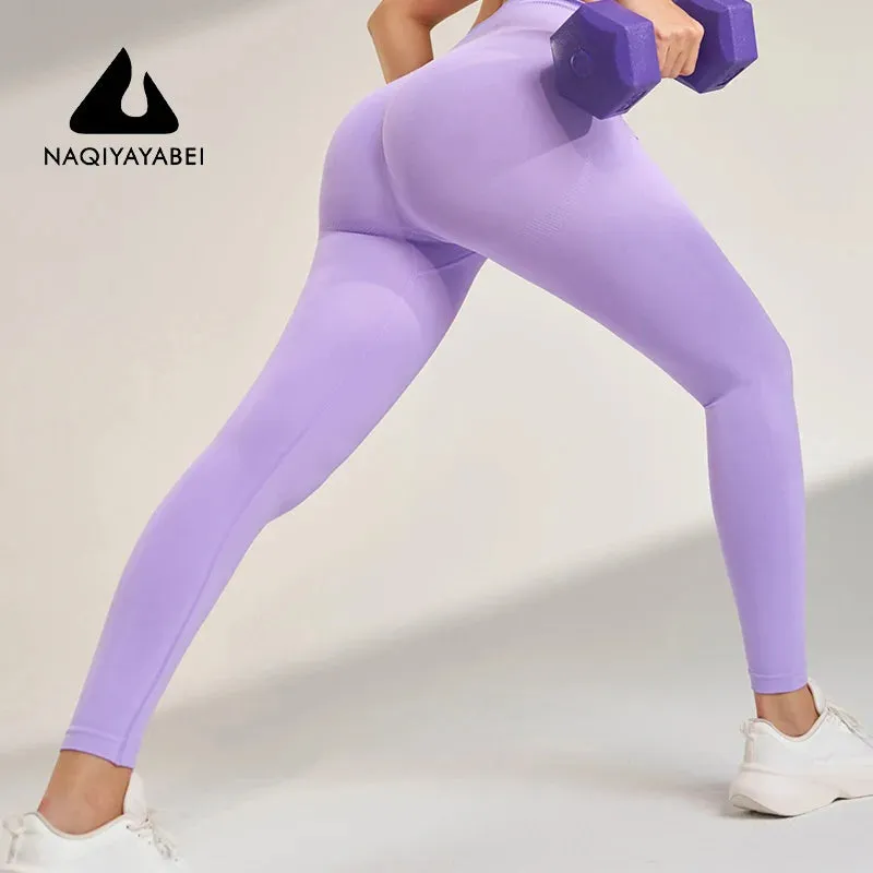 Women's exercise yoga high waist hip peach leggings nude gym yoga pants tight nine points pants