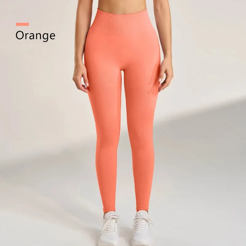 Women's exercise yoga high waist hip peach leggings nude gym yoga pants tight nine points pants