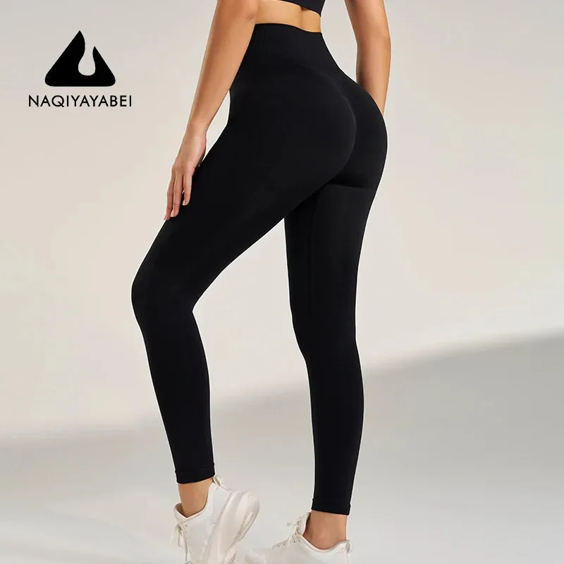 Women's exercise yoga high waist hip peach leggings nude gym yoga pants tight nine points pants